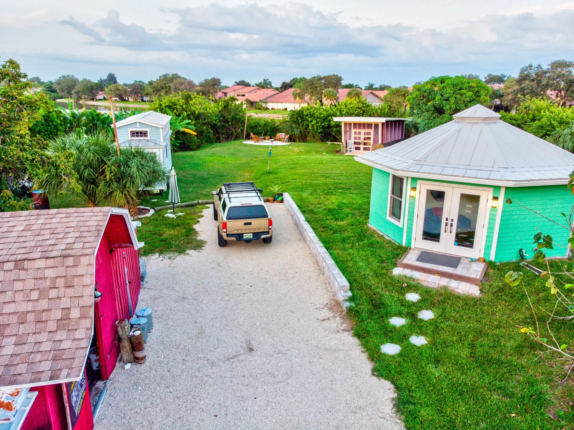 Aerial view of Tiffany the Tiny Home vacation rental in Sarasota, Florida